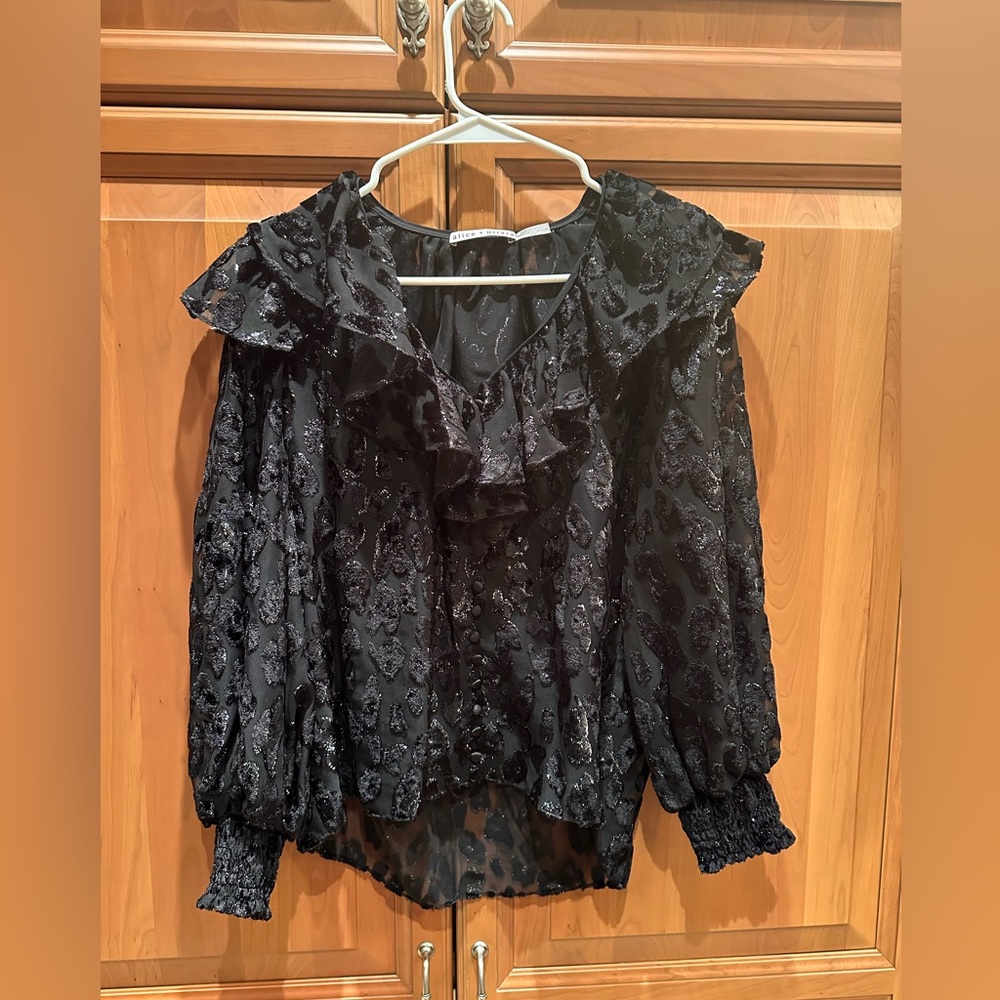 Alice + Olivia Shimmery Black Blouse